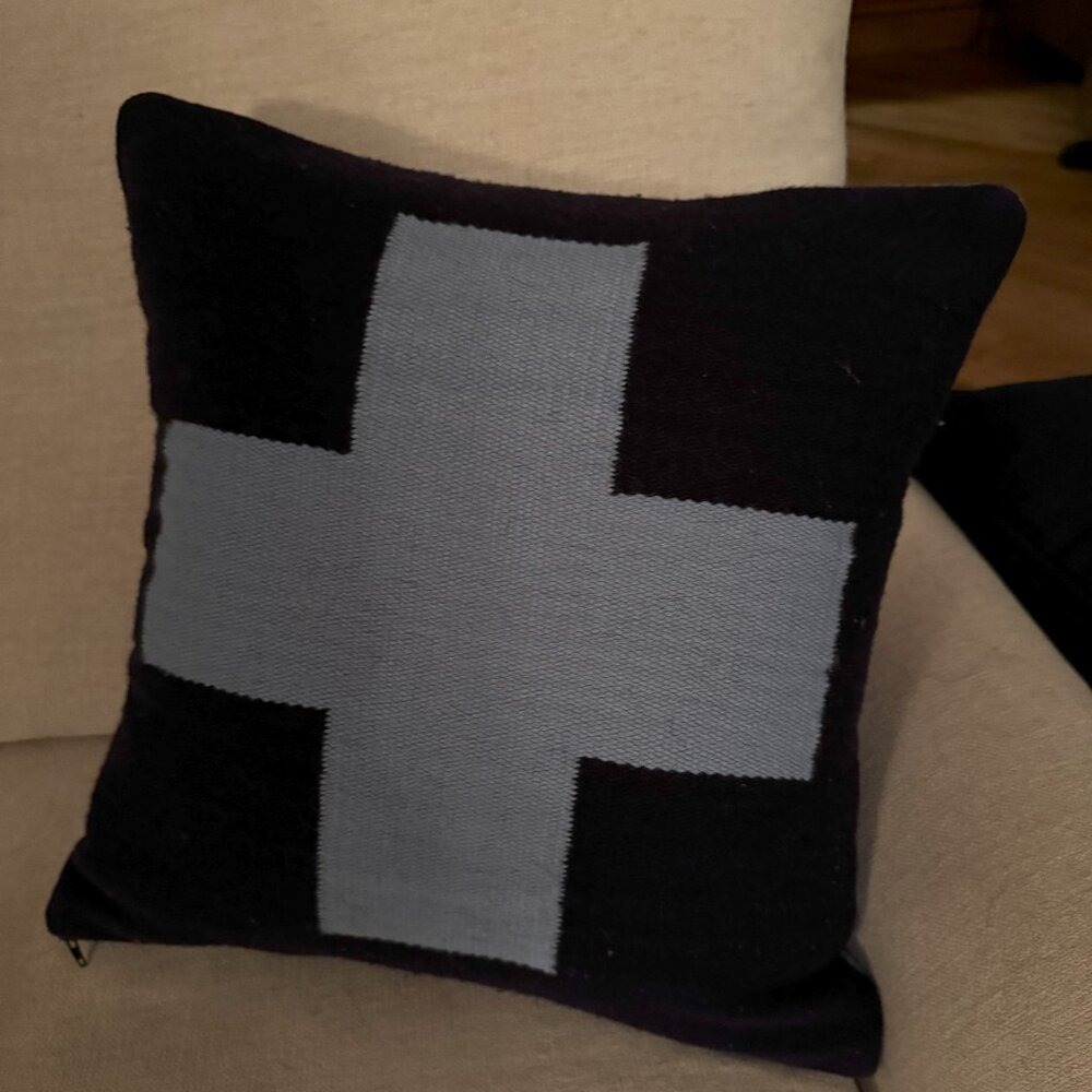 Vintage Jonathan Adler Dark & Light Blue Cross Pillow